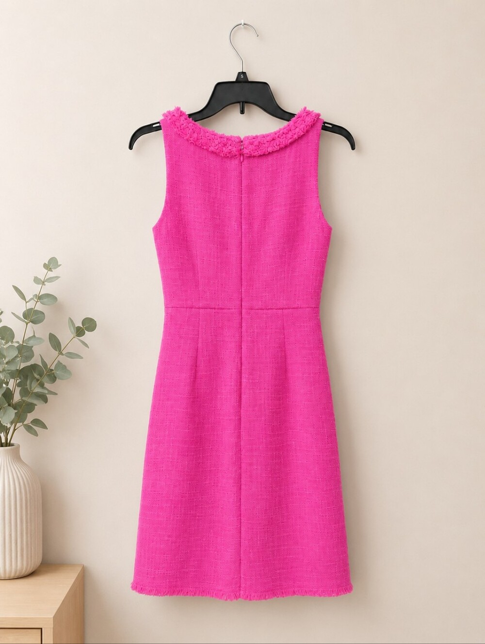 J.Crew Re-Imagined Pink Tweed Sheath Dress Size 00 Sleeveless Fringe Trim Career - Picture 3 of 6